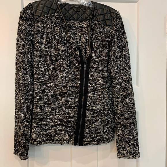 Ann Taylor Black & White Sweater Moto Jacket - Picture 5 of 6